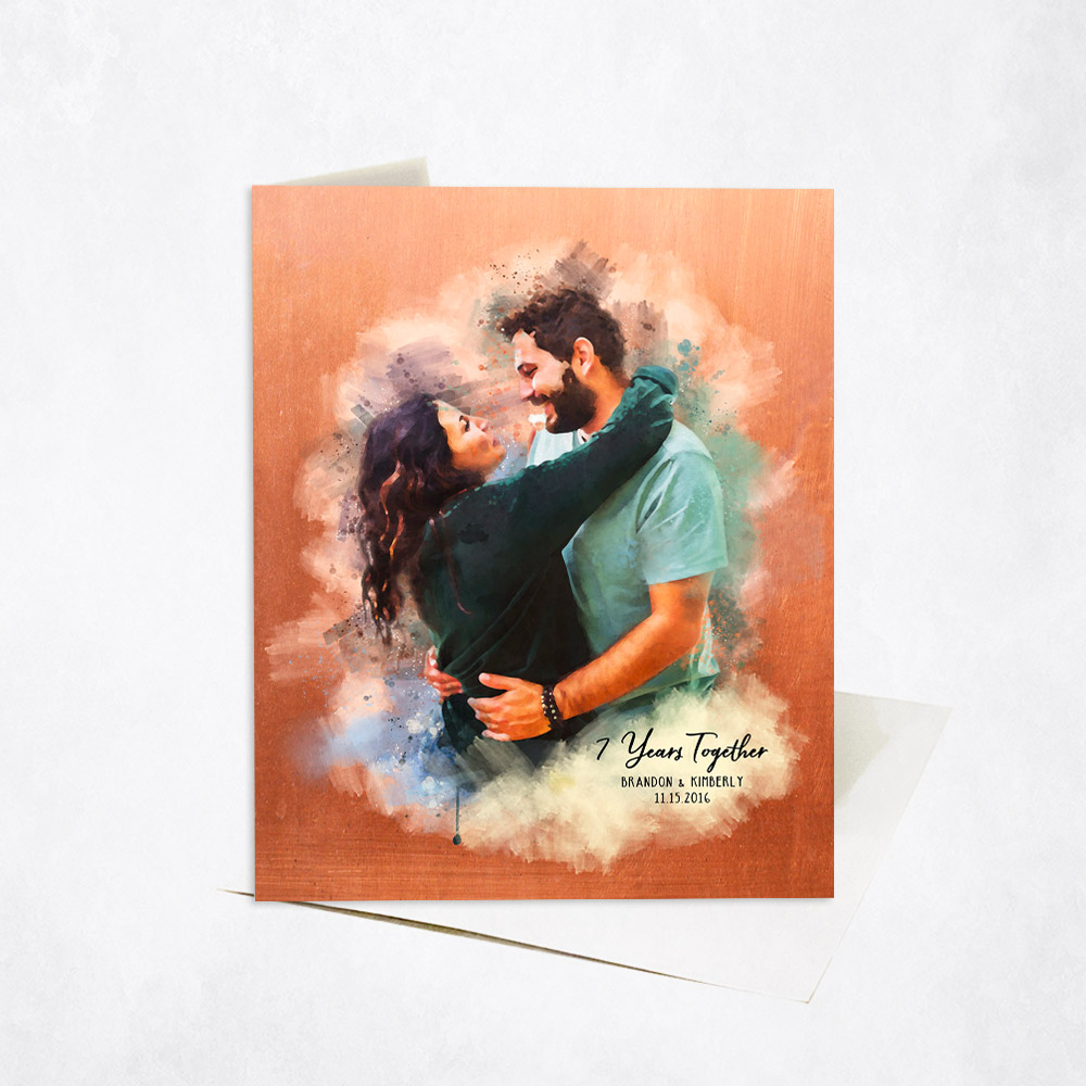 Picture of Watercolor Couple Portrait from Wedding Photo 7th anniversary Stationery Card C-1837