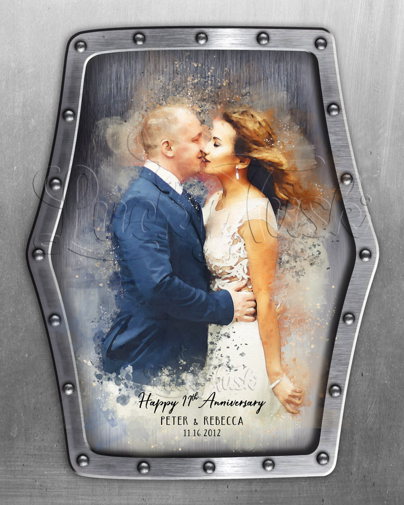 Watercolor Couple Portrait from Wedding Photo on Steel 11th anniversary Wall Plaque LTC-1838