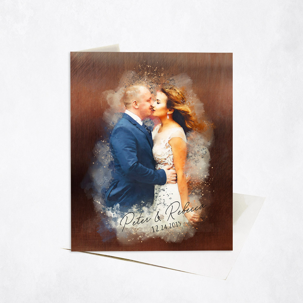 Picture of Watercolor Couple Portrait Wedding Photo 8th anniversary Stationery Card C-1845