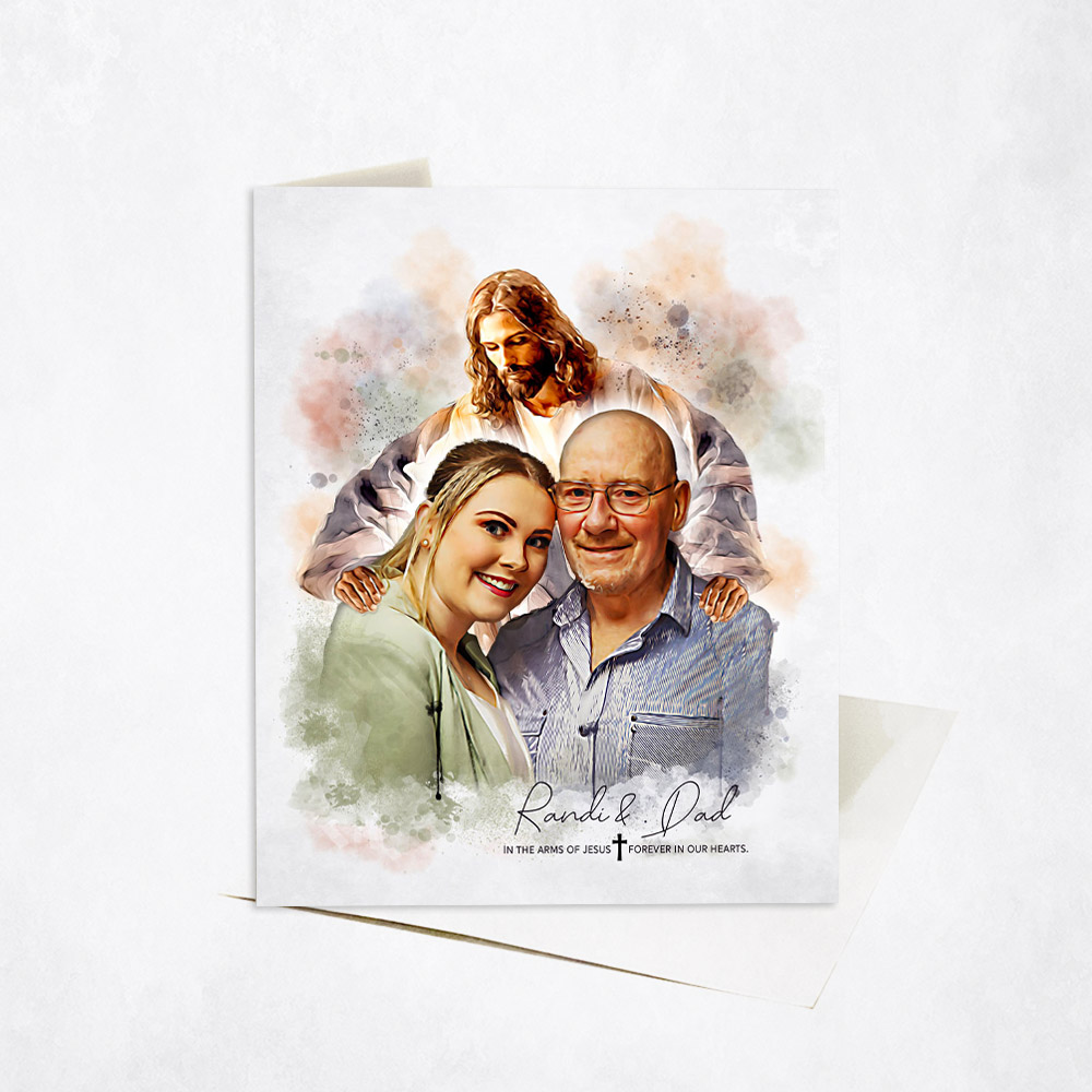 Picture of Watercolor Jesus Portrait Memorial From Photo Condolence Gift Stationery Card C-1856