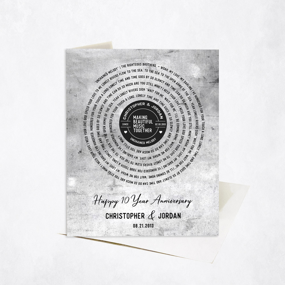 Picture of First Dance Lyrics Spiral Custom Record Label 10th anniversary Stationery Card C-1910