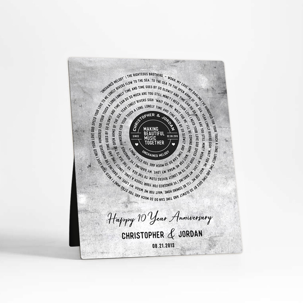 Single image of Record Label First Dance Lyrics 10th anniversary Tarnished Tin Desktop Plaque