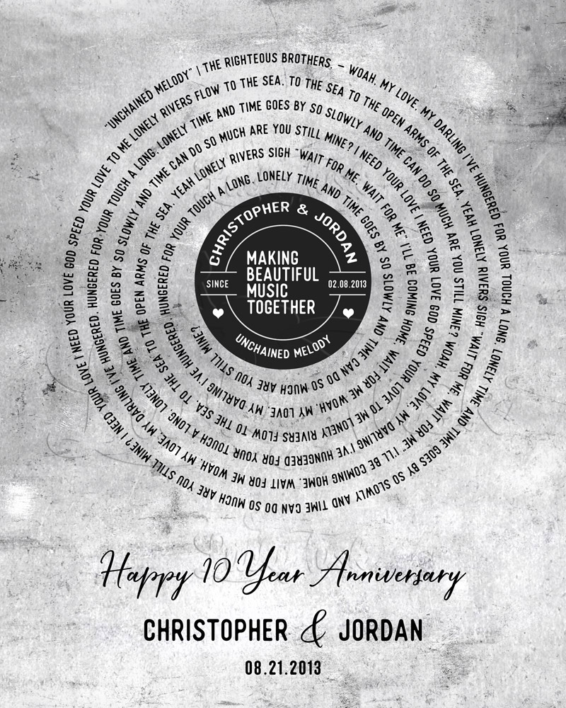 First Dance Lyrics Spiral Custom Record Label on Tarnished Tin 10th anniversary Wall Plaque LTC-1910