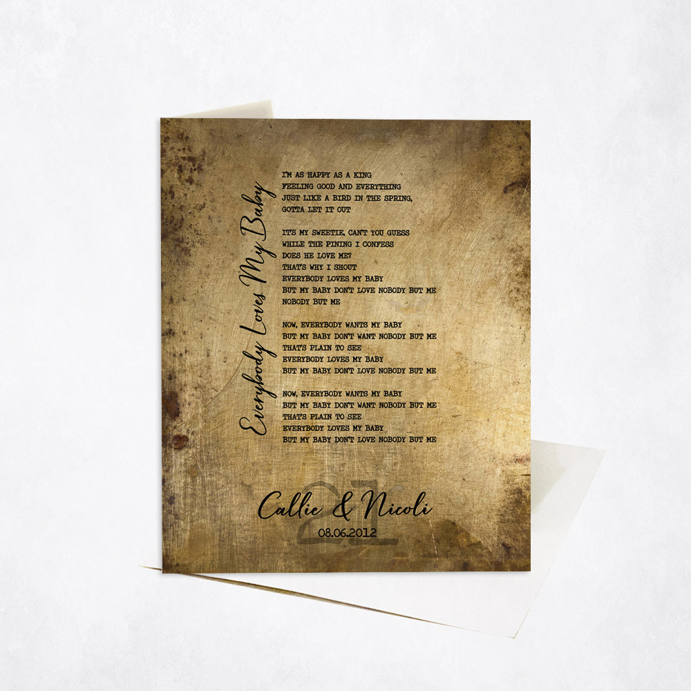 Picture of First Dance Our Song Lyrics Custom Written 21st anniversary Stationery Card C-1920