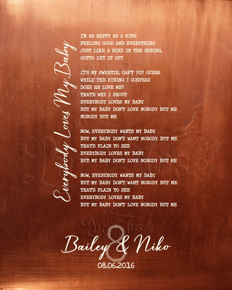 First Dance Our Song Lyrics Custom Written on Copper 7th anniversary Wall Plaque LTC-1921