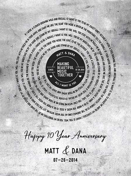 Wedding Song on Tin First Dance Lyrics 10 Year – Custom Art Print for Matthew H