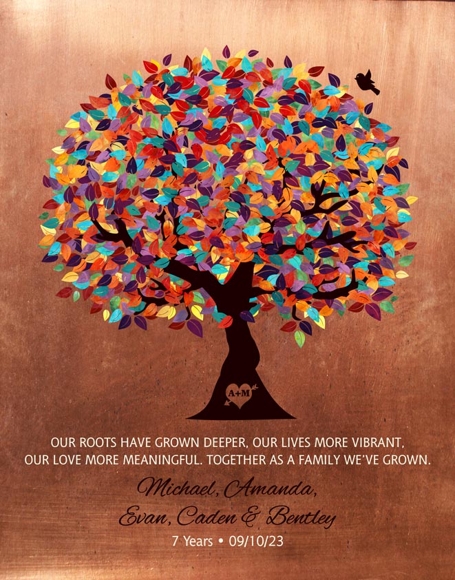 7th Anniversary Gift for Wife Colorful Tree on Copper #1171 – Print for Michael M