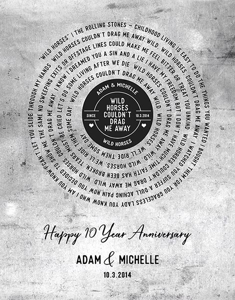 Our Song on Tin 10th Anniversary Present Record Spiral Lyrics – Custom Art Print for Michelle E