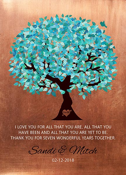 Copper Anniversary Desktop Plaque Turquoise Tree 7th Wedding Anniversary – Custom Art Print for Mitch G