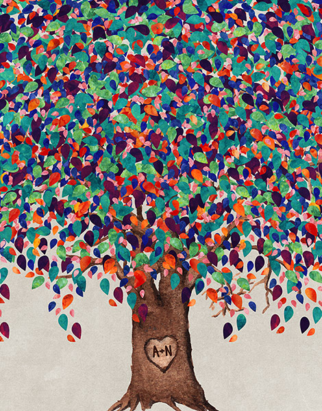 9 Year Anniversary Willow Tree Initials – Custom Art Print for Neel G