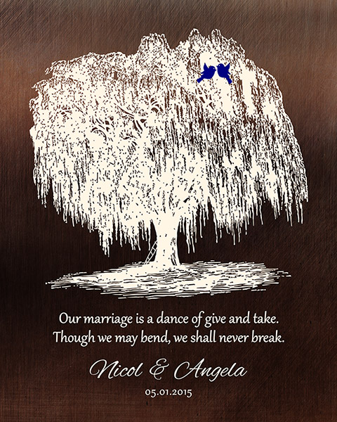 9th Anniversary Bronze Willow Tree for Couples – Custom Art Print for Nicol M