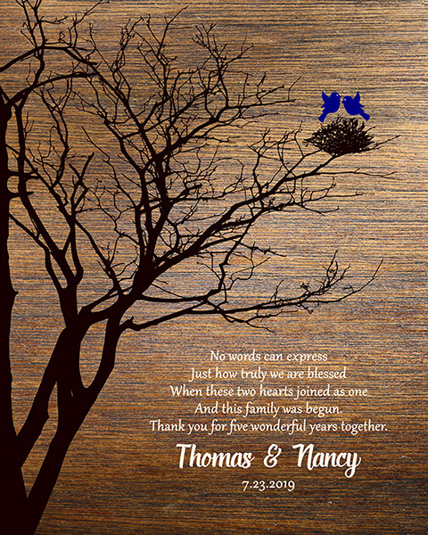 5 Year Anniversary Wood Sapphire Tree Poem Art – Custom Art Print for Peggy C