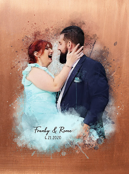 Watercolor Wedding Portrait Couple on Copper for 7th Anniversary – Custom Art Print for Renee S