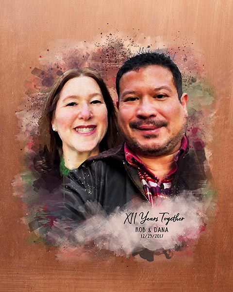 Watercolor Couple Portrait on Copper 7 Year Anniversary – Custom Art Print for Robert P