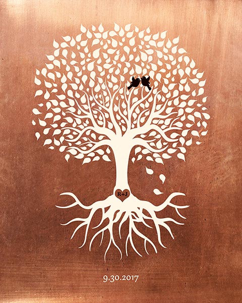 7 Year Symbolic Tree with Roots Carved Heart Copper Anniversary – Custom Art Print for Robert S