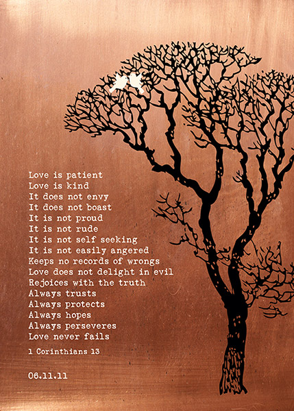 7 Year Anniversary Copper Tree Couples – Custom Art Print for Rosemary C