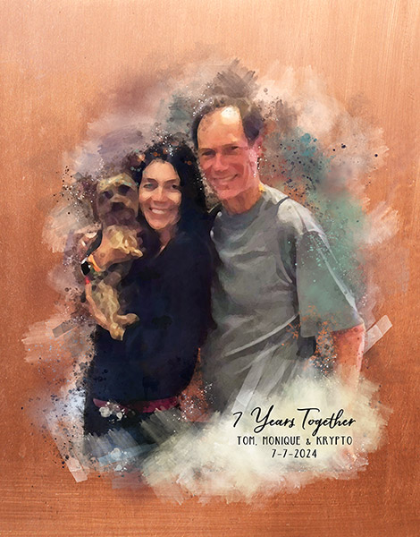 Watercolor Portrait with Copper Gift for 7th Anniversary – Custom Art Print for Sandy P