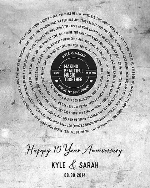 First Dance Song Lyrics 10th Anniversary Gift on Tarnished Tin – Custom Art Print for Sarah J