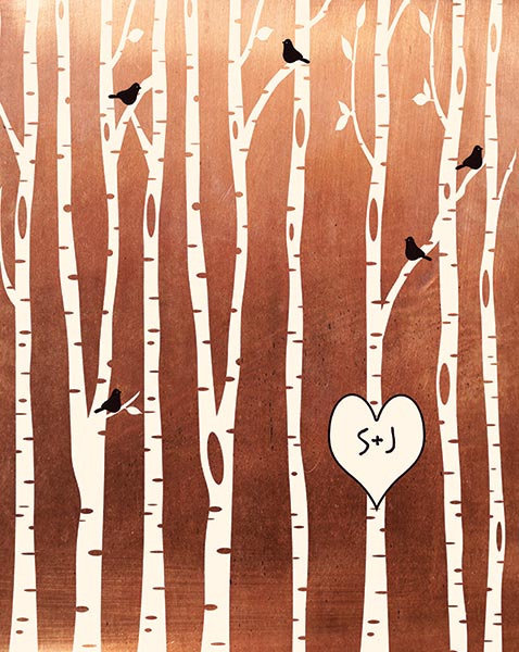 7th Anniversary White Birch Trees on Copper – Custom Art Print for Scott J