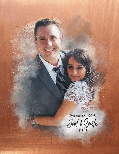 Watercolor Portrait Couple Copper Anniversary 7th Wedding – Custom Art Print for Smita S