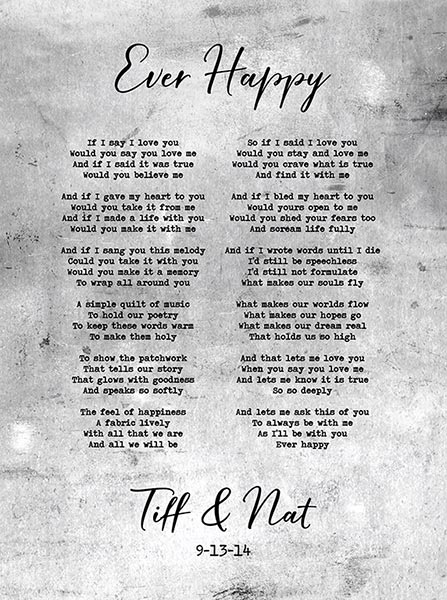 Song Lyrics on Tin Custom 10 Year Anniversary Plaque – Custom Art Print for Nathaniel S