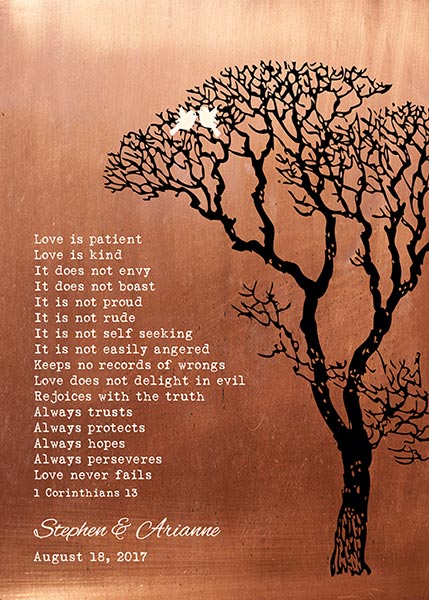 1 Corinthians 13 for 7th Anniversary Copper Plaque – Custom Art Print for Stephen R