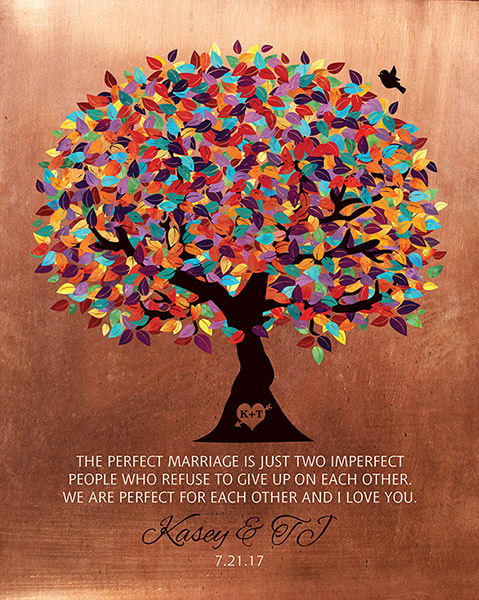 7th Anniversary Artful Tree on Copper Gift for Couple – Custom Art Print for Thomas L