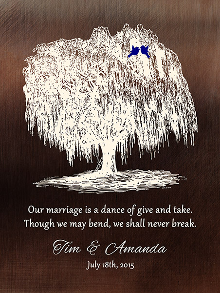 9th Wedding Anniversary Gift for Wife Willow Tree on Bronze – Custom Art Print for Tim K