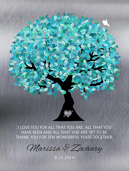 Tin Anniversary Gift for 10 Year Anniversary Turquoise Tree – Custom Art Print for Zachary W